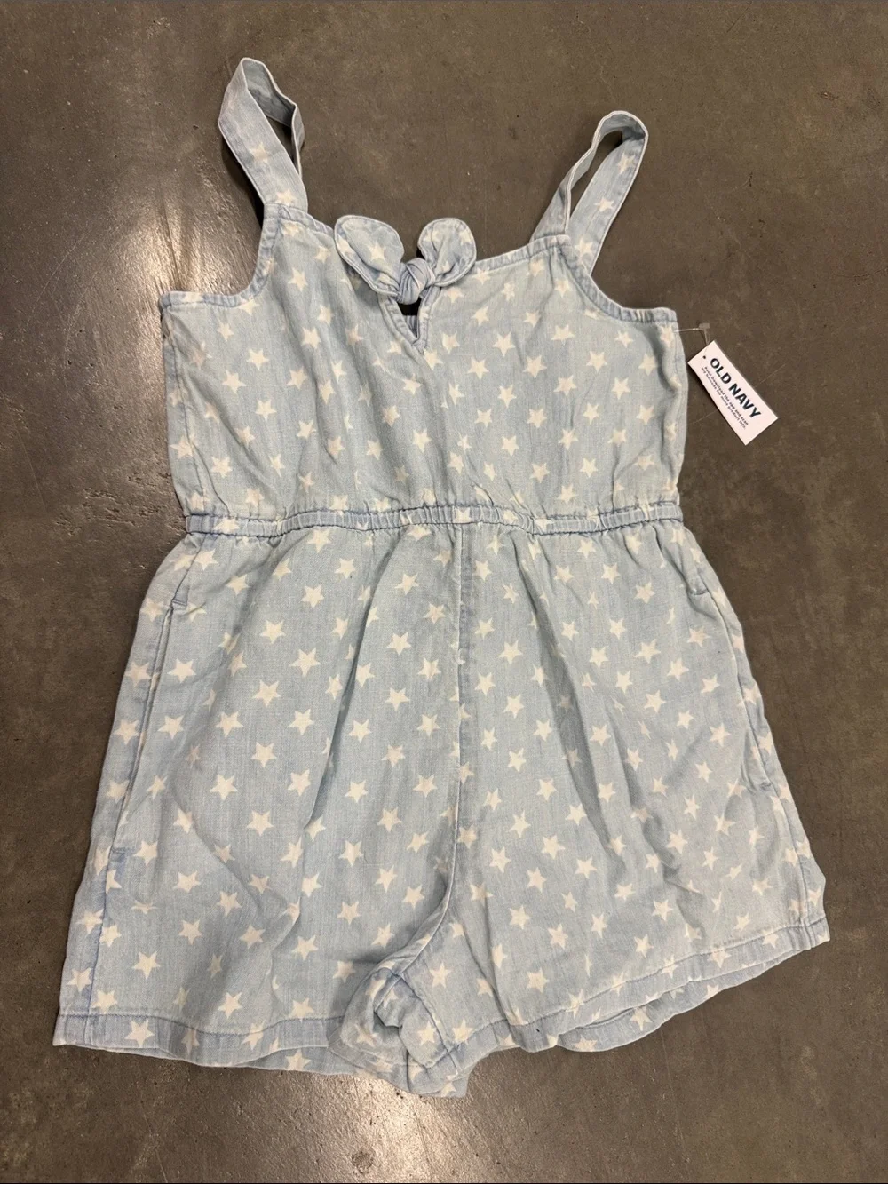 Old Navy Light Denim Star-Print Girls Romper with Front Tie